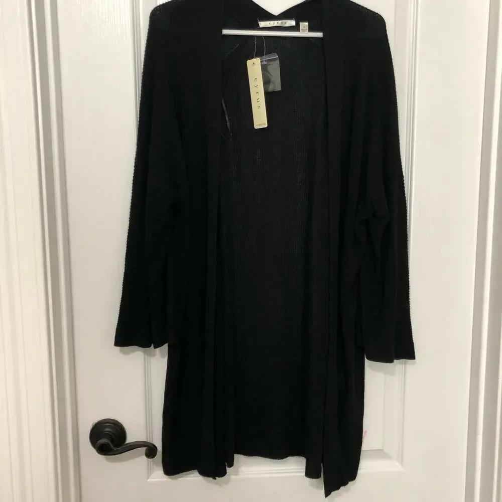 Cyrus Women's Cardigan Sweater Open Front Long Sleeve‎ Black Size Small NWT
